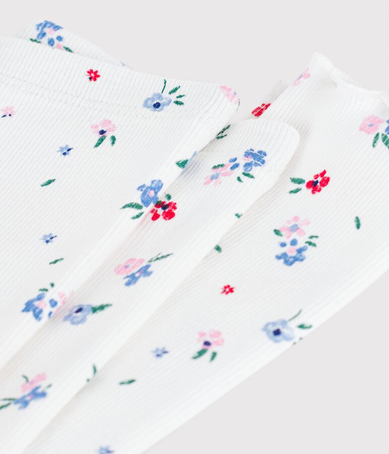 Legging b&eacute;b&eacute; en coton, imprim&eacute; fleurs blanc/multicouleur