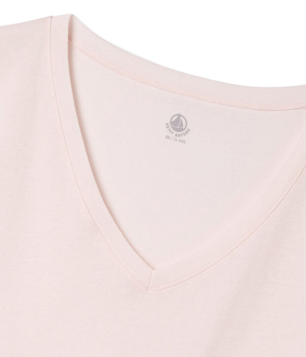 Tee shirt manches courtes col v femme rose clair