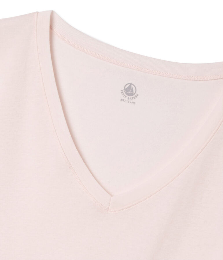 Tee shirt manches courtes col v femme rose