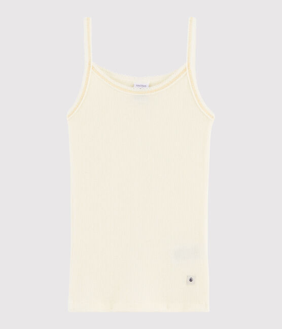 Chemise à bretelles laine et coton petite fille blanc MARSHMALLOW