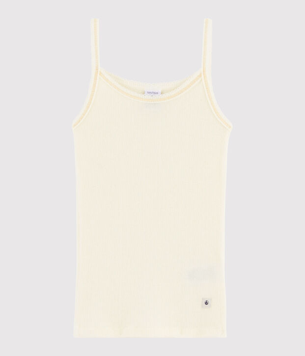 Chemise &agrave; bretelles laine et coton petite fille blanc