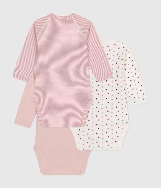 Lot de 3 bodies crois&eacute;s manches longues en coton b&eacute;b&eacute; multicouleur