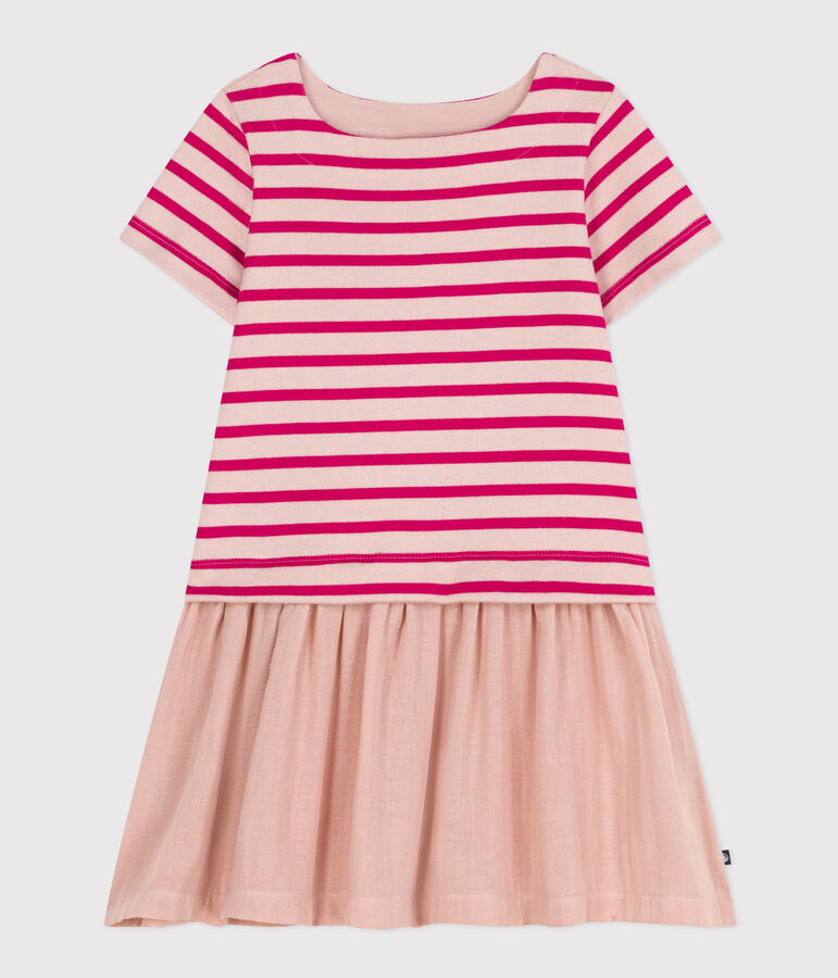 Robe manches courtes jersey &eacute;pais et gaze de coton enfant fille SALINE/ DELHI