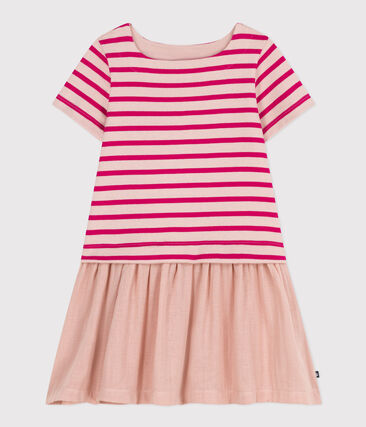 Robe manches courtes jersey épais et gaze de coton enfant fille