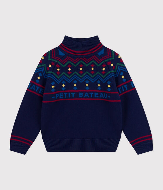 Pull à col montant enfant en laine et coton à motifs bleu SOIR/ MULTICO