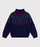Pull à col montant enfant en laine et coton à motifs bleu SOIR/ MULTICO