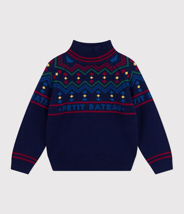 Pull à col montant enfant en laine et coton à motifs