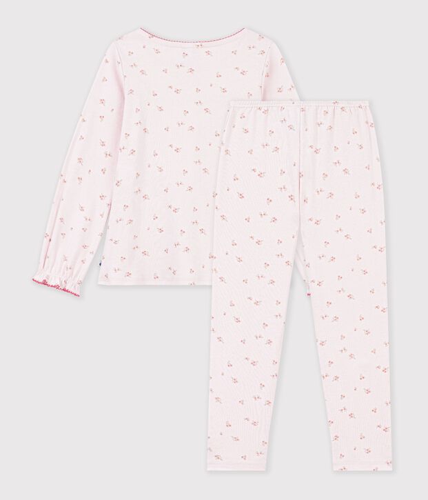 Pyjama enfant en coton &agrave; fronces &agrave; fleurs rose/multicouleur
