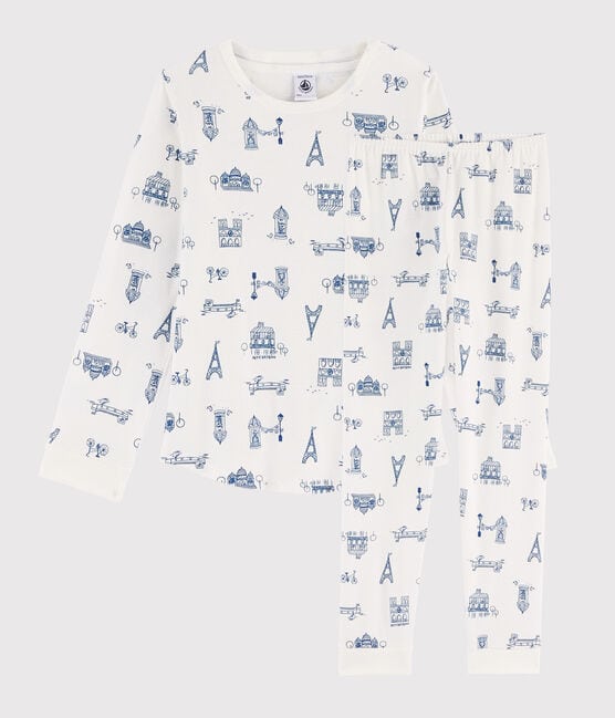 Pyjama enfant imprimé Paris en côte blanc MARSHMALLOW/bleu MAJOR