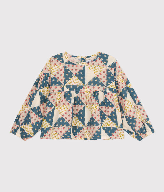 Blouse en gaze de coton enfant fille rose SALINE/blanc MULTICO