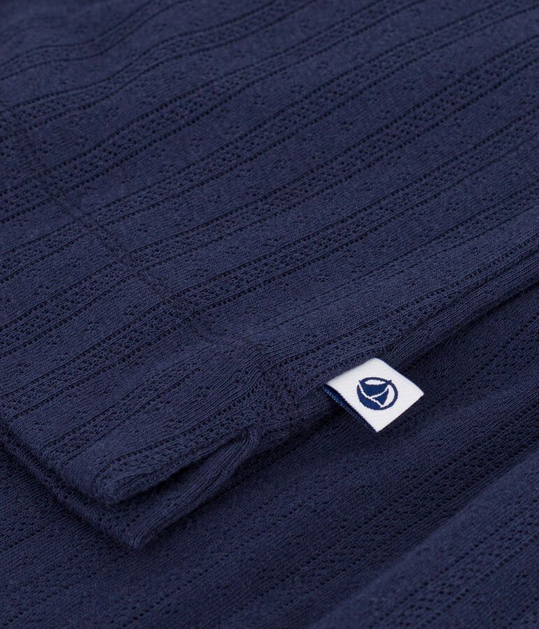 Pyjama manches courtes femme en coton ajour&eacute; bleu