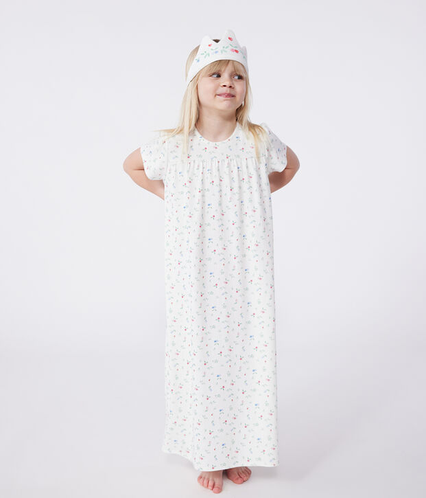 Chemise de nuit d&eacute;guisement et diad&egrave;me enfant en coton blanc/multicouleur