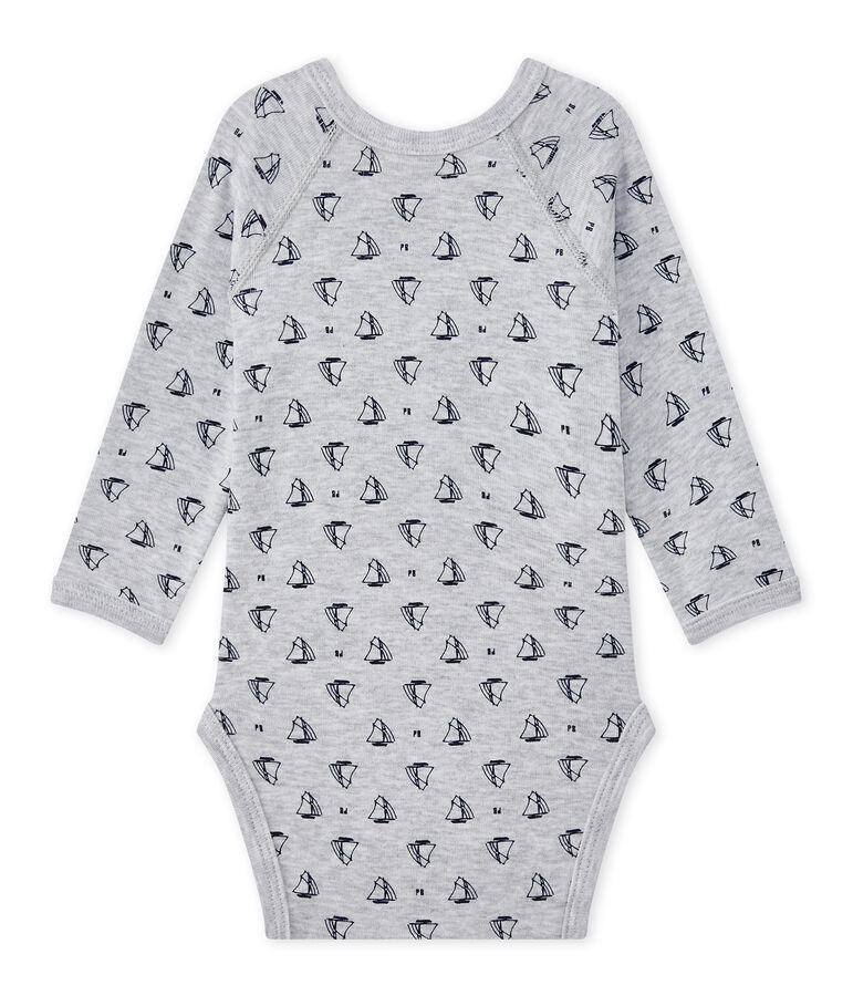 Body naissance gar&ccedil;on manches longues imprim&eacute; gris POUSSIERE/bleu MEDIEVAL