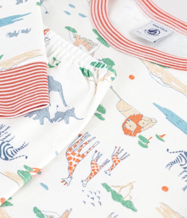 Pyjama enfant en coton imprim&eacute; savane blanc/multicouleur