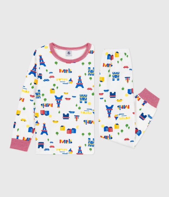 Pyjama enfant en molleton imprimé Paris blanc MARSHMALLOW/blanc MULTICO