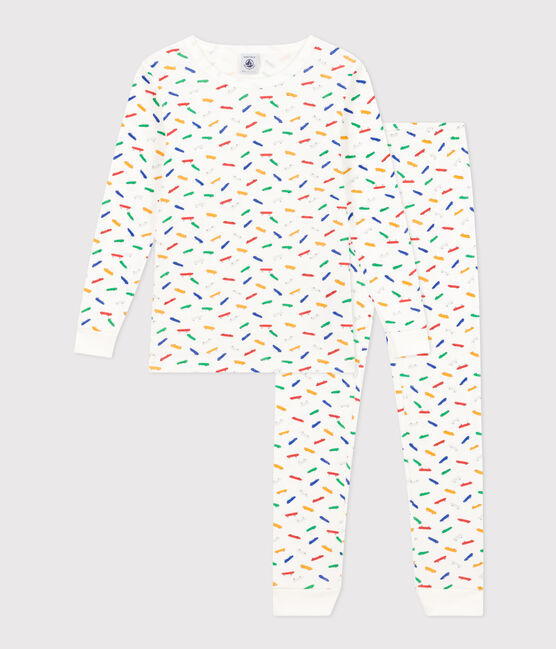 Pyjama ajusté en coton imprimé skateboard enfant blanc MARSHMALLOW/blanc MULTICO