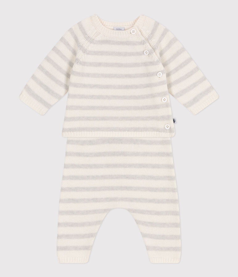 Ensemble b&eacute;b&eacute; deux pi&egrave;ces en tricot laine et coton blanc MARSHMALLOW/ MONTELIMAR