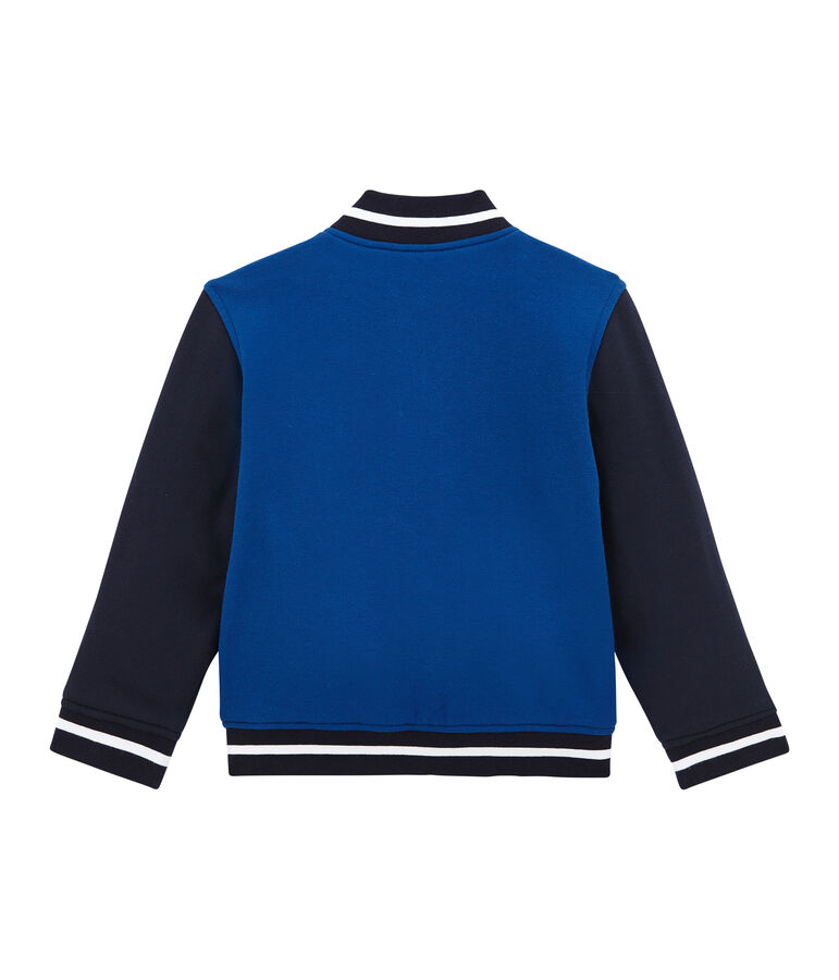 Blouson teddy enfant gar&ccedil;on en molleton doubl&eacute; bleu/bleu