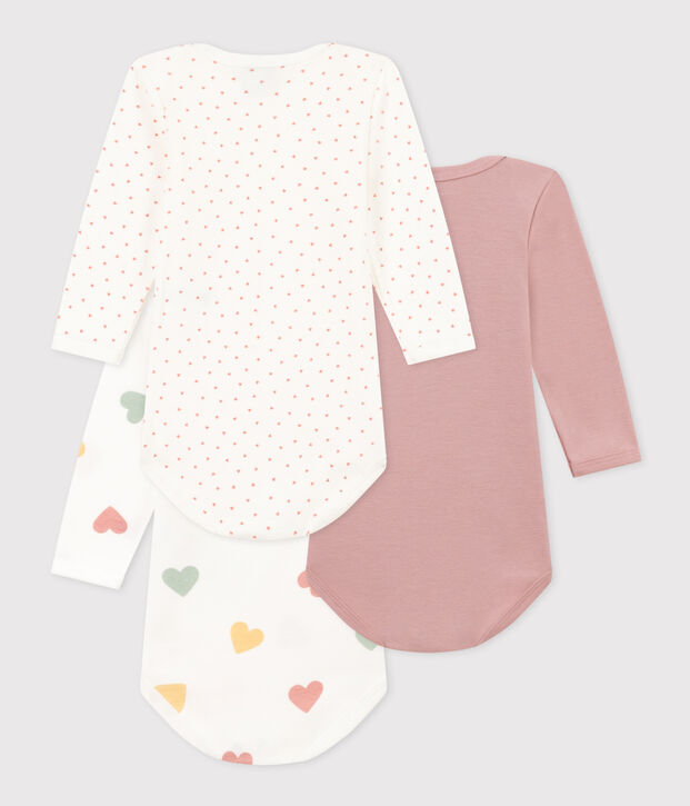 Lot de 3 bodies manches longues coeurs b&eacute;b&eacute; en coton multicouleur
