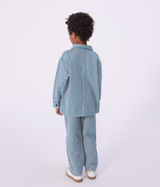 Veste enfant en coton &agrave; rayures bleu/blanc