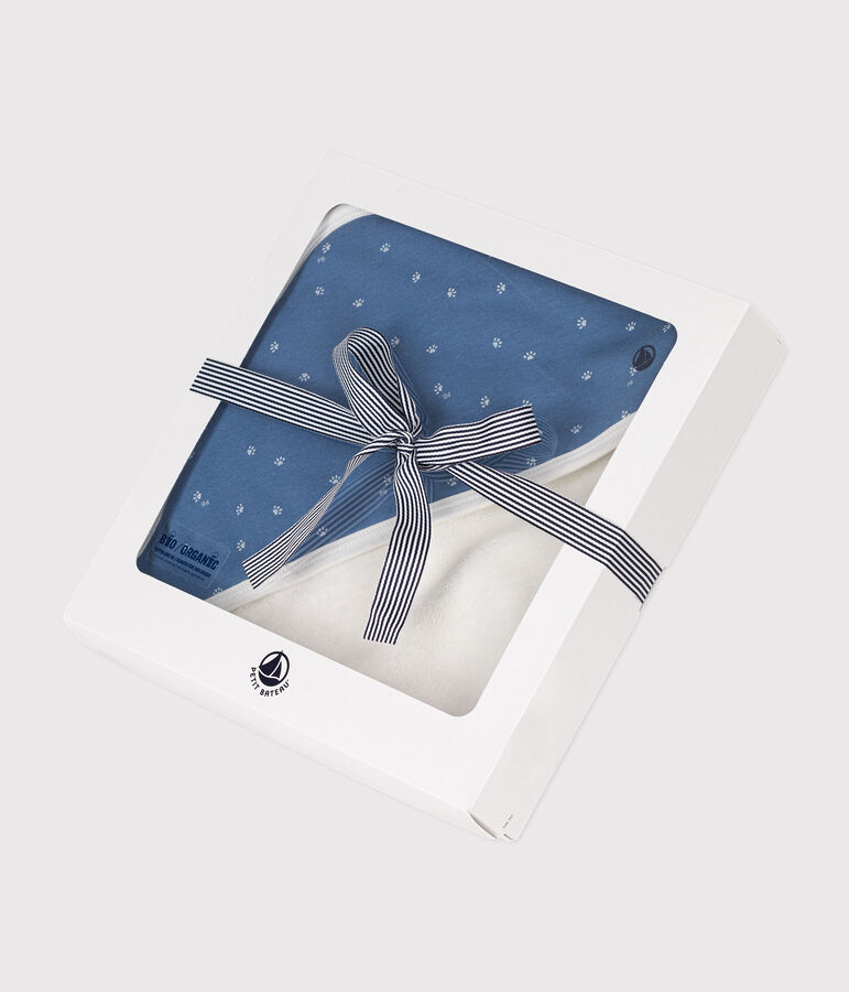 Carr&eacute; de bain en coton bleu BEACH/ MARSHMALLOW