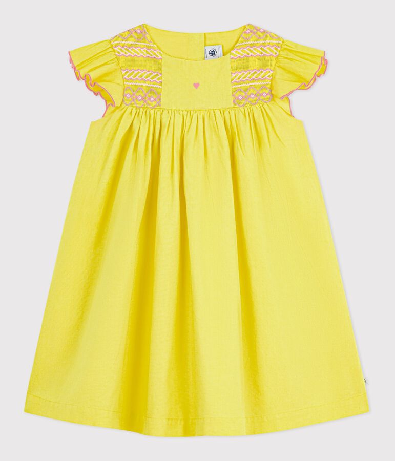 Robe enfant manches courtes en coton jaune