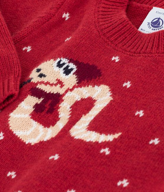 Pull en tricot de laine et coton bébé rouge CORRIDA