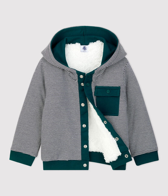 Cardigan en sherpa bébé. blanc MARSHMALLOW/vert PINEDE