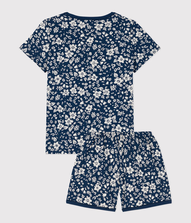 Pyjacourt fleur petite fille en coton bleu/blanc