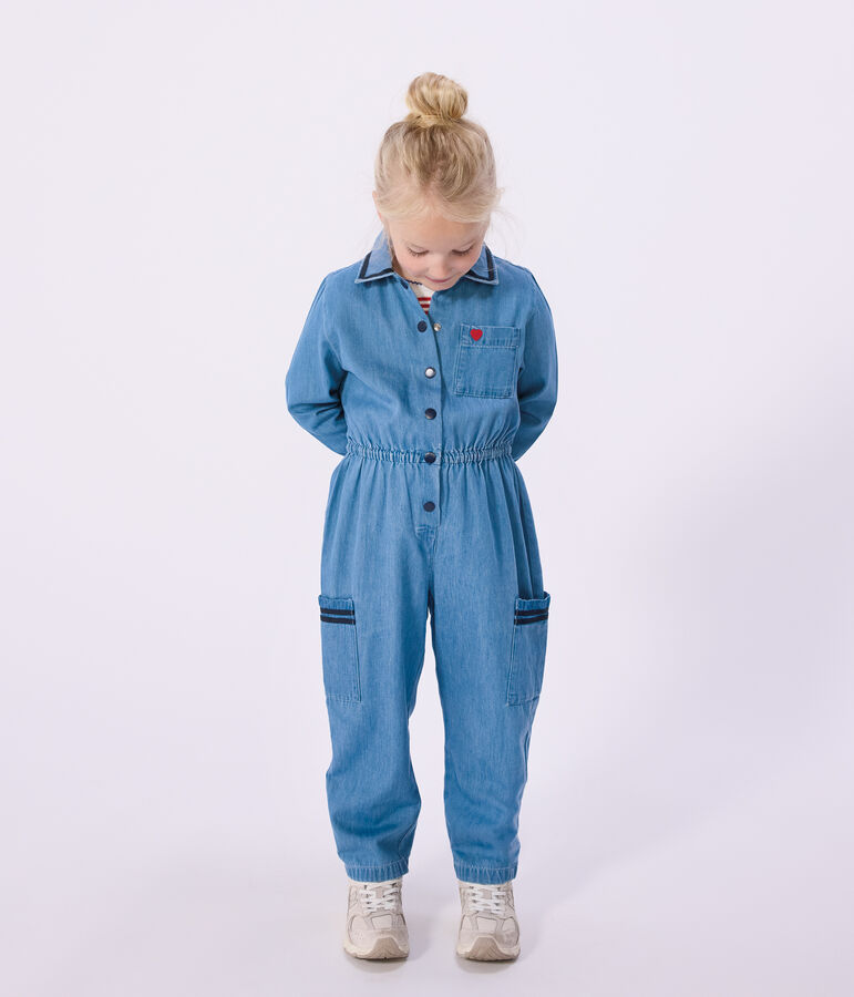 Combinaison longue enfant en coton bleu DENIM CLAIR