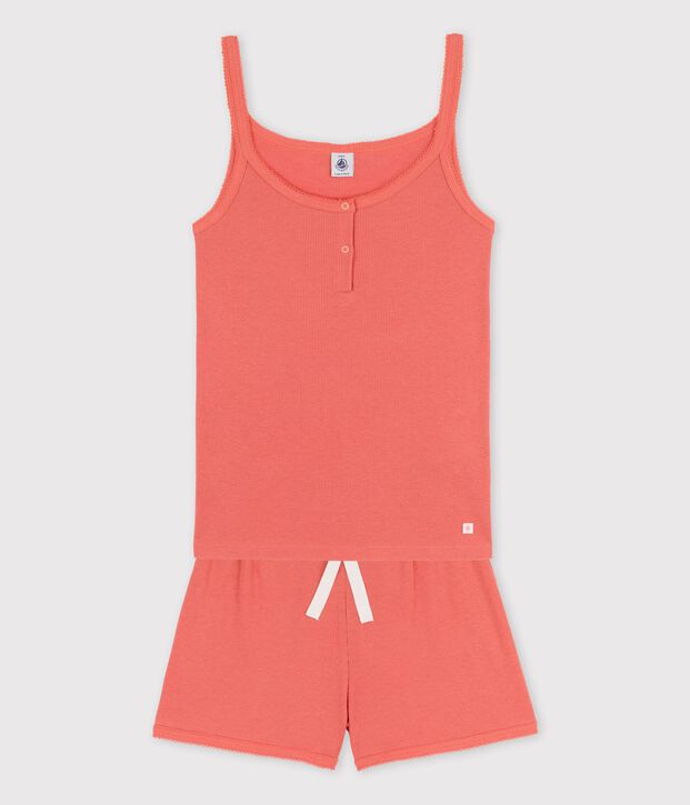 Pyjacourt uni papaye fille en coton lyocell rose