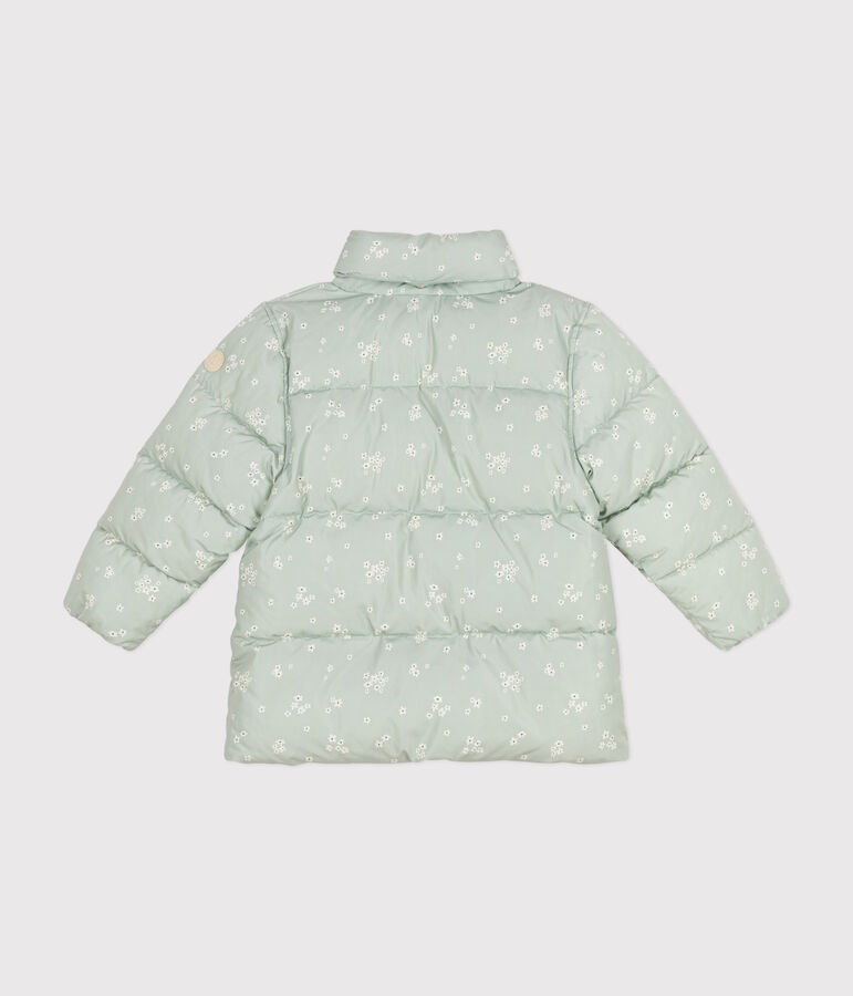 Doudoune avec capuche r&eacute;tractable enfant fille vert HERBIER/blanc MULTICO