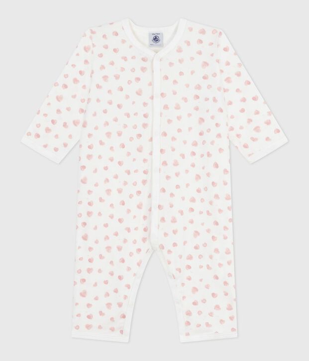 Pyjama b&eacute;b&eacute; en coton sans pieds imprim&eacute; blanc/rose