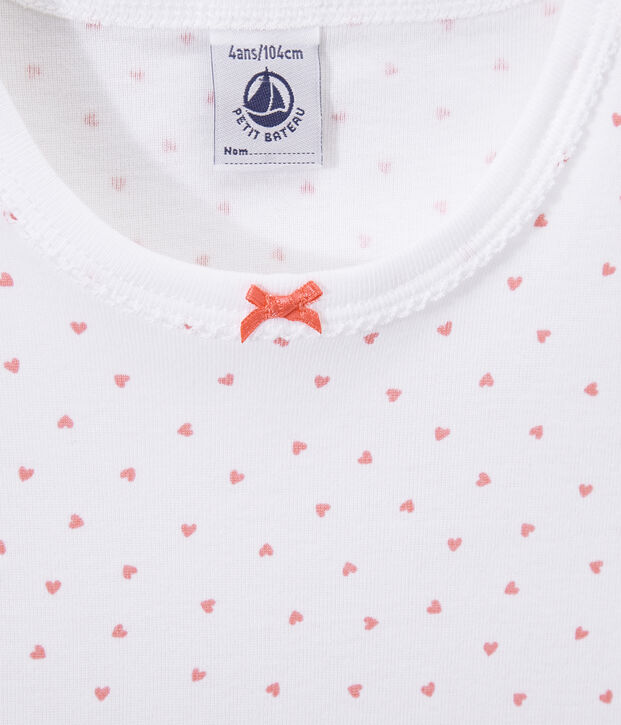 Chemise de nuit fille imprim&eacute;e c&oelig;urs blanc/rose