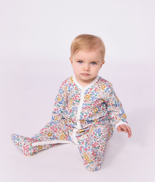 Pyjama b&eacute;b&eacute; en tubique imprim&eacute; &agrave; fleurs blanc/multicouleur