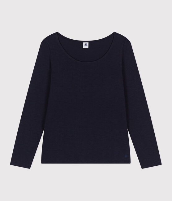 Tee-shirt Le Droit manches longues col danseuse en jersey flammé femme bleu SMOKING