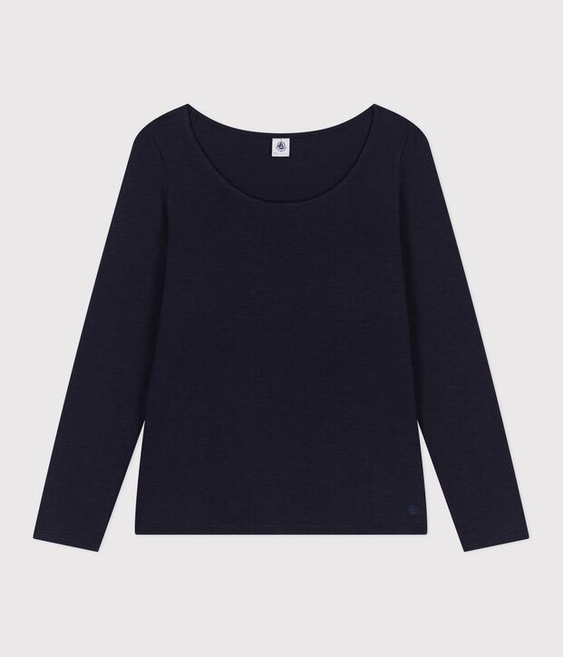 Tee-shirt Le Droit manches longues col danseuse en jersey flamm&eacute; femme bleu