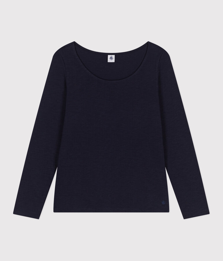 Tee-shirt Le Droit manches longues col danseuse en jersey flamm&eacute; femme bleu SMOKING