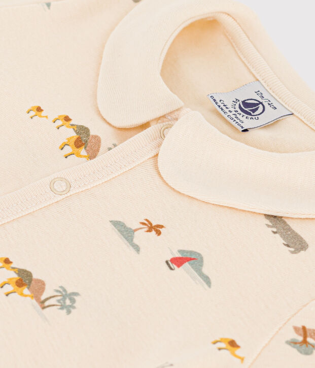 Combinaison courte palmiers en coton b&eacute;b&eacute; &eacute;cru/multicouleur