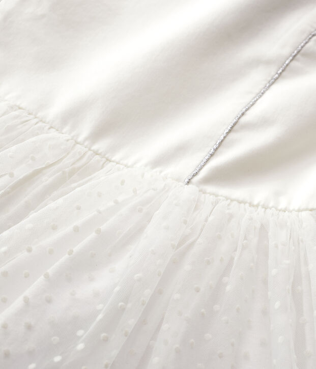 Robe c&eacute;r&eacute;monie en satin et tulle enfant fille blanc