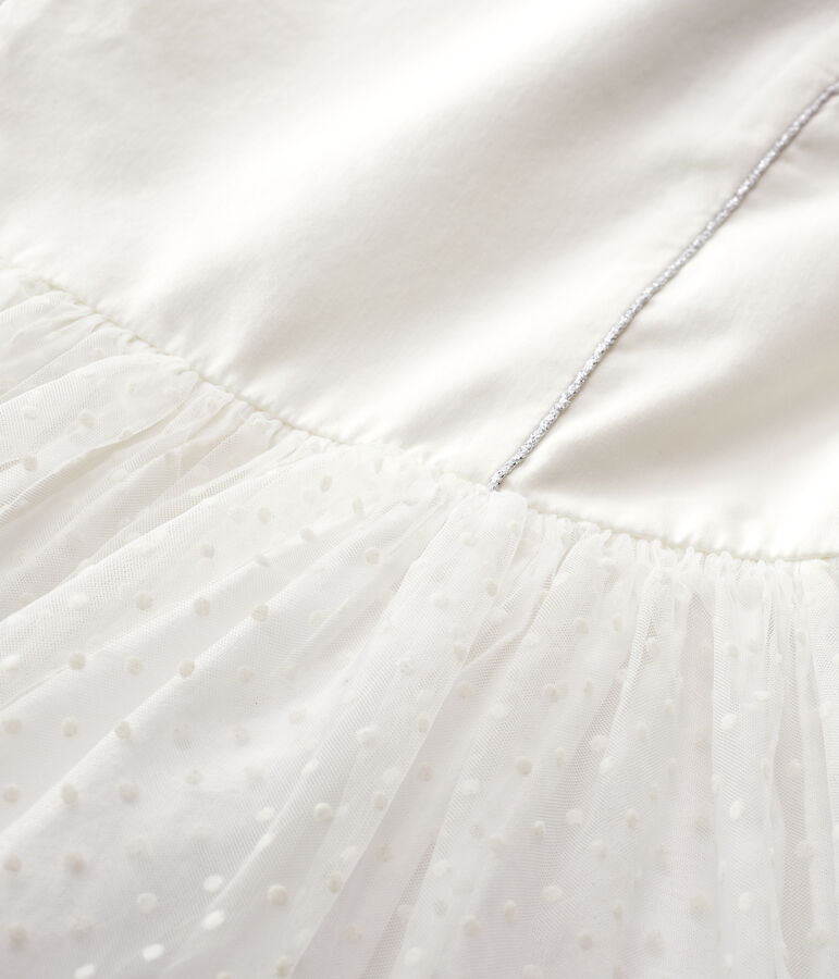 Robe c&eacute;r&eacute;monie en satin et tulle enfant fille blanc