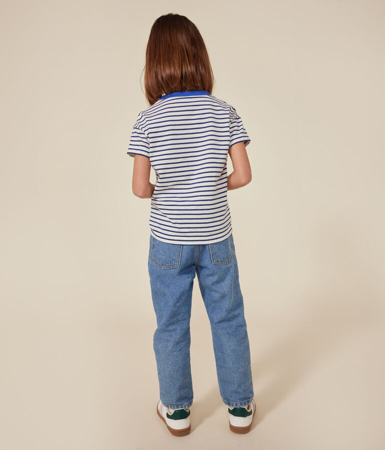 Tee-shirt manches courtes en jersey enfant blanc/bleu