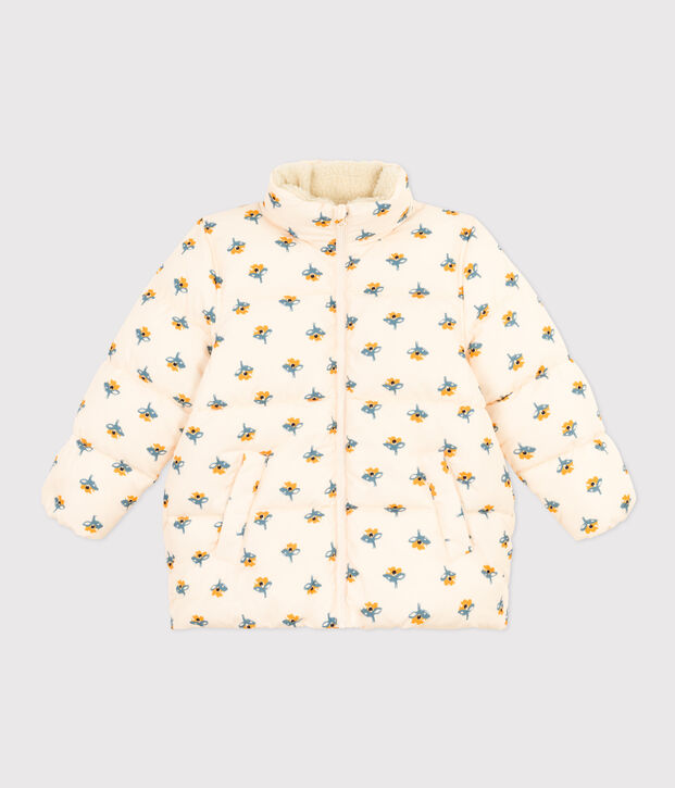 Doudoune avec capuche r&eacute;tractable enfant fille &eacute;cru/multicouleur