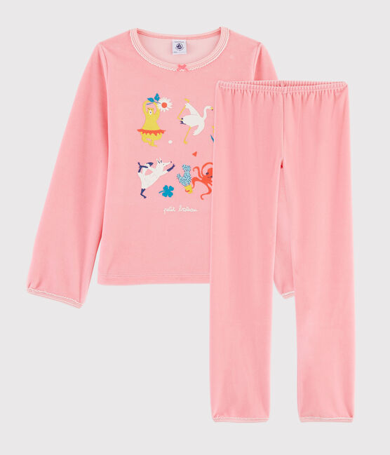 Pyjama rose animaux yoga petite fille en velours rose GRETEL