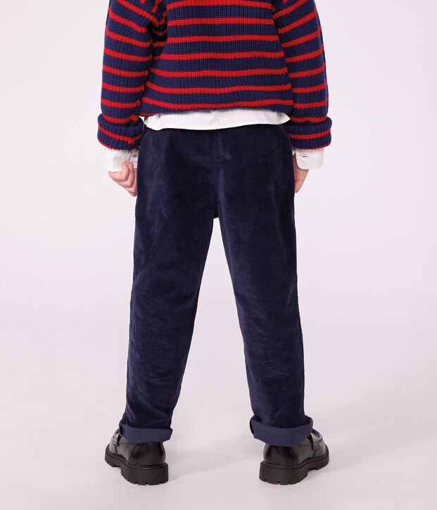 Pantalon droit enfant en velours bleu marine