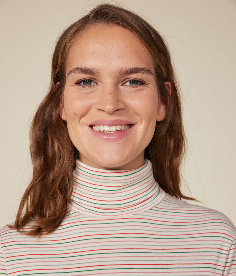 Tee-shirt l'Iconique Col roul&eacute; en coton femme &eacute;cru/multicouleur