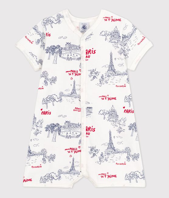 Combinaison courte Paris bébé en coton blanc MARSHMALLOW/blanc MULTICO