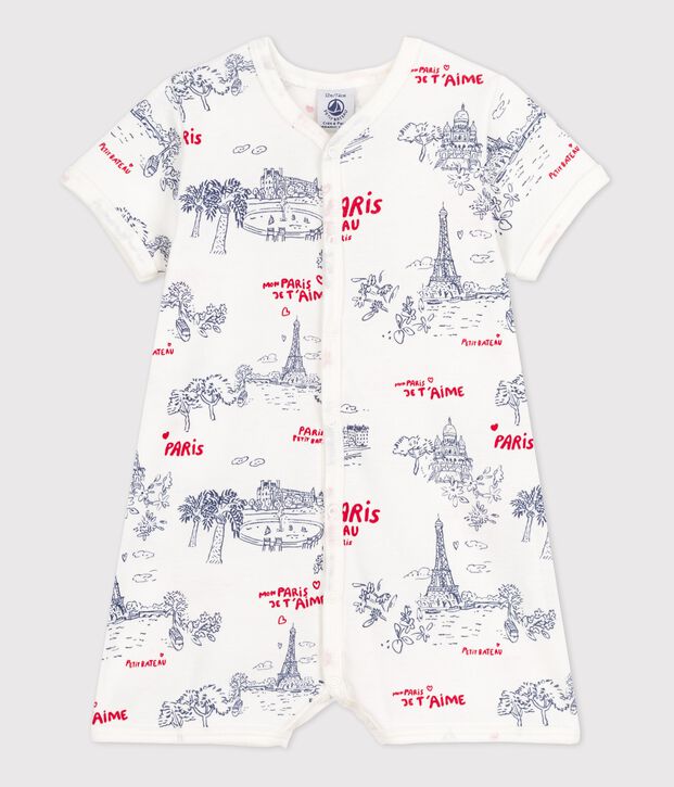Combinaison courte Paris b&eacute;b&eacute; en coton blanc/multicouleur