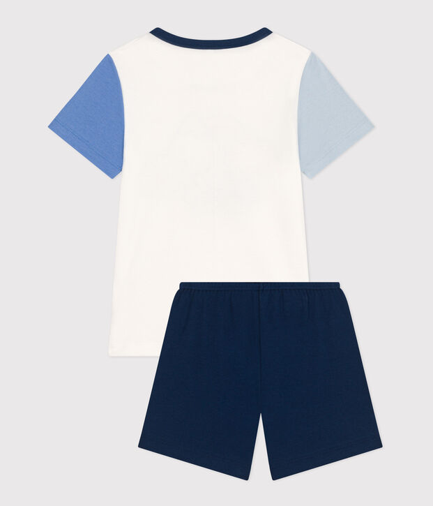 Pyjama short uni en coton enfant bleu/multicouleur
