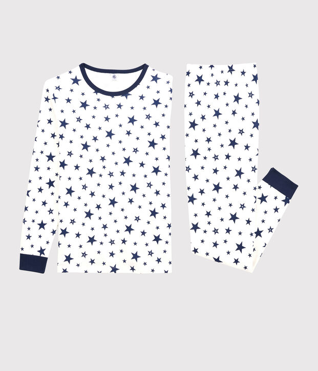 Pyjama &eacute;toiles gar&ccedil;on/fille en coton blanc/bleu